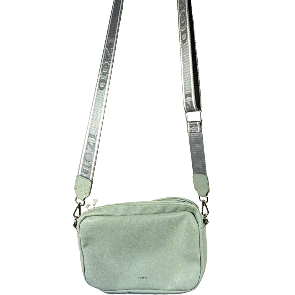 Womens Small Crossbody Bag, IZOD, Sage Green, Adjustable Logo Webbing Strap